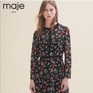 Maje Black Floral Print Mini Dress
